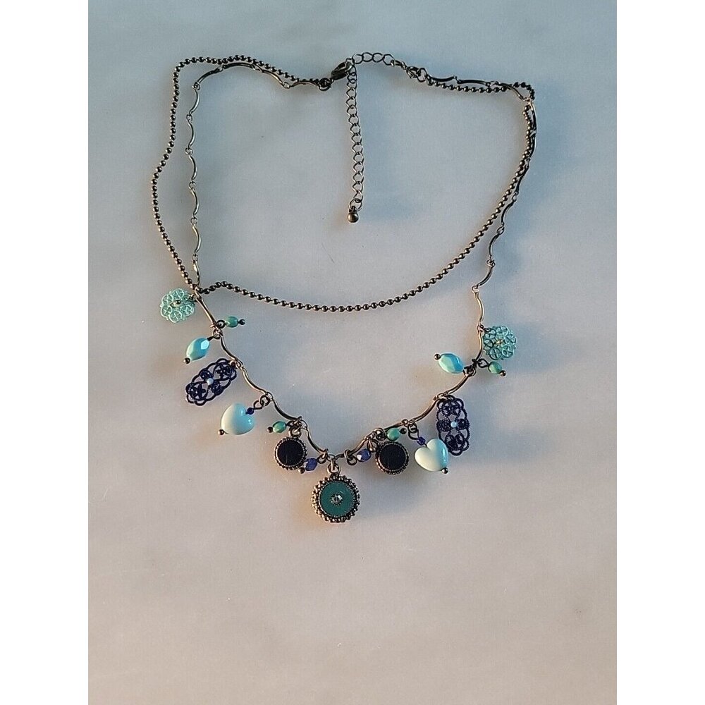 Turquoise Blue Color Beaded Charm Necklace Pendant And Earrings Set OHQ - Picture 12 of 14